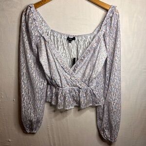 Lulus Floral Balloon Sleeve Top Womens S Lace Sheer Peplum Boho Peasant Milkmaid